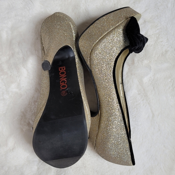 Bongo Gold and black bow heels - Picture 5 of 7
